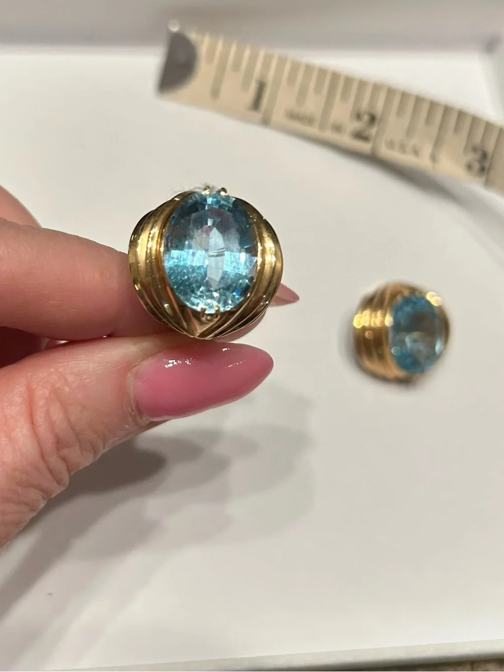Vintage 14K Gold Aquamarine Clip Earrings, Oval Cut, Fluted Design